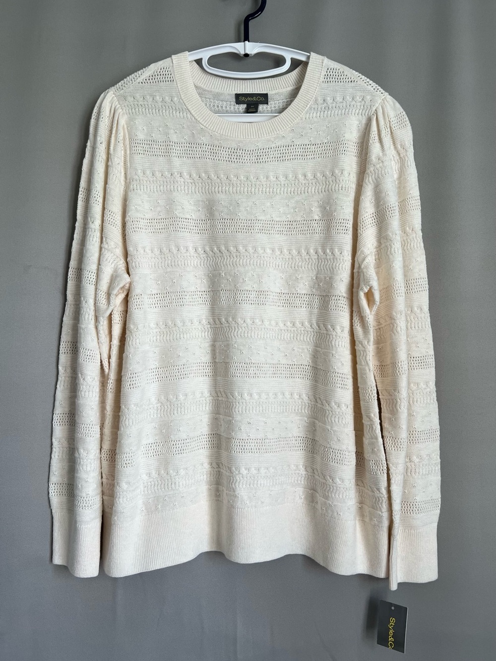 Style & Co. Cream Pointelle Crew Neck Sweater